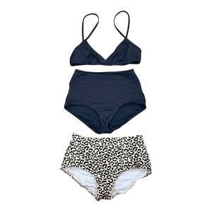 Solid & Striped Black Bikini Set + Extra Leopard Bikini Bottoms XS/S